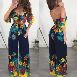 Women Off Shoulder Backless Summer Jumpsuit size S